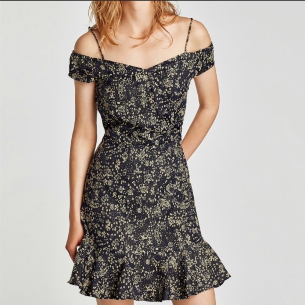 ZARA off shoulder jacquard mini dress